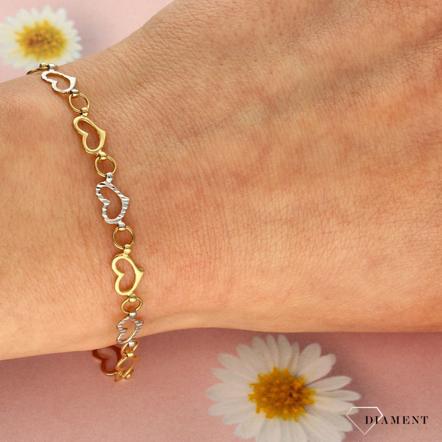 Złota bransoletka damska serduszka 585 żółte złoto BRA 000000 268 585.jpg